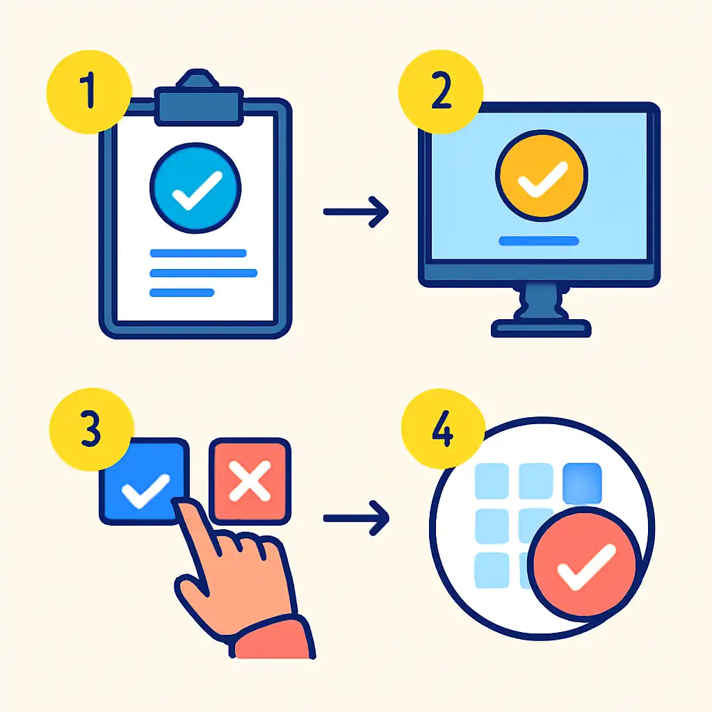 Annotated step diagram: checking results process with numbered callouts, Lottery Sambad