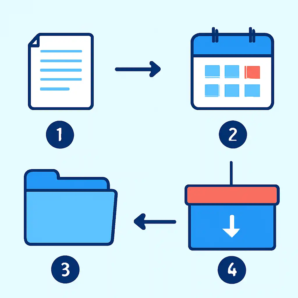 Annotated step diagram: archive by date process with numbered callouts, Lottery Sambad